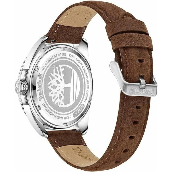 TIMBERLAND CARRIGAN: Men's Watch Black Dial Red Bezel and Brown Leather Strap - 45mm