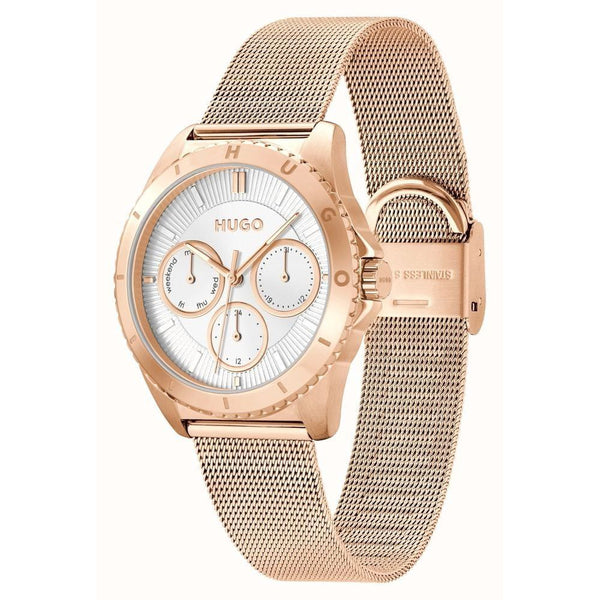 HUGO BOSS Women's "Dance" Watch in Rose Gold-Tone Stainless Steel - White Dial Multifunction
