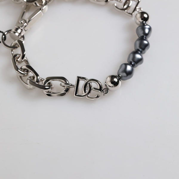 Bracelet Dolce & Gabbana "Chaîne Argentée & Perles Grises DG"