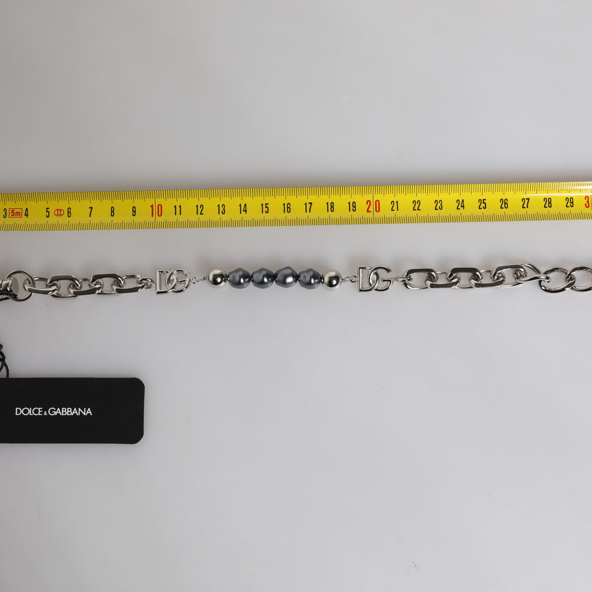 Bracelet Dolce & Gabbana "Chaîne Argentée & Perles Grises DG"