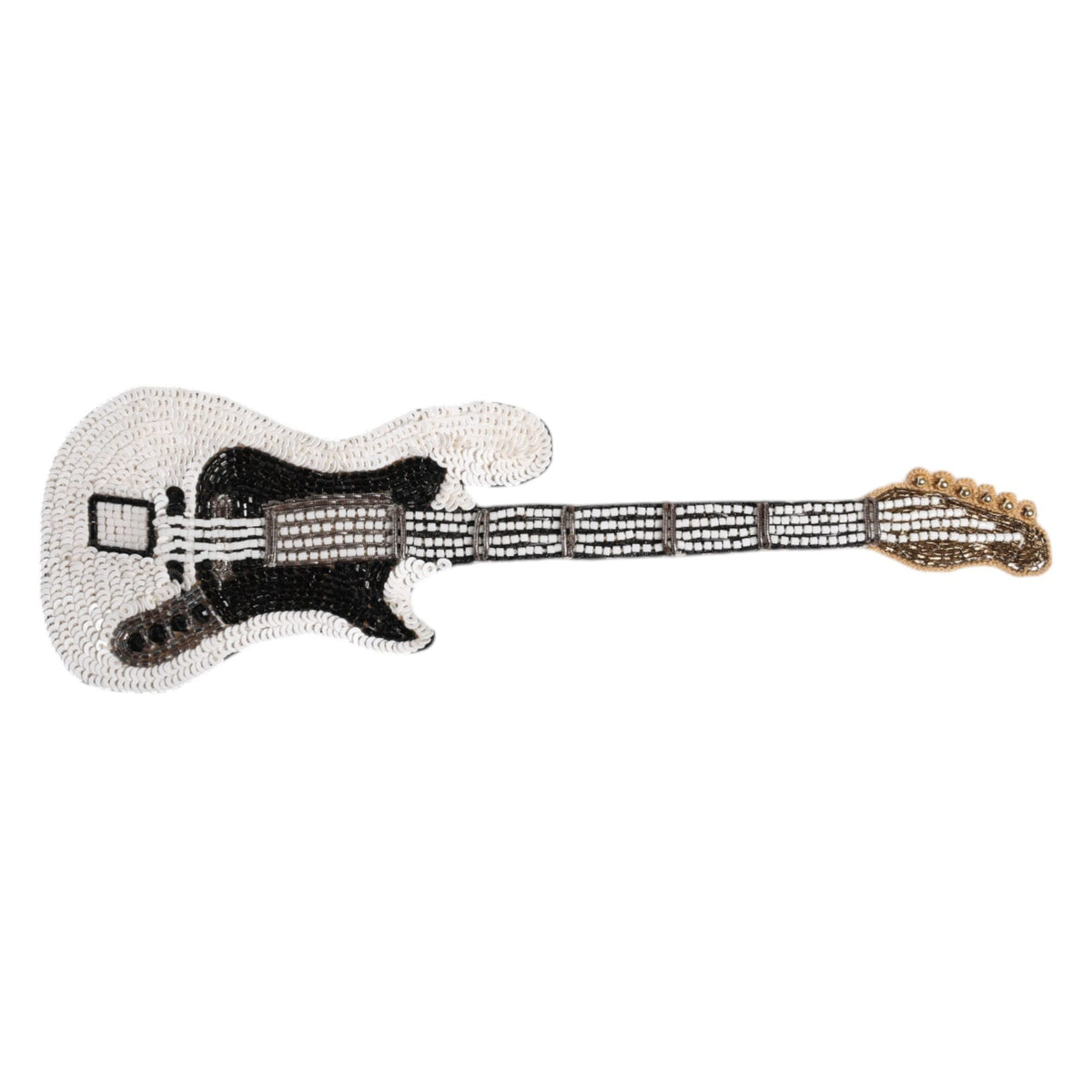 Dolce &amp; Gabbana Gold Brass Logo Beaded Guitar Pin Brooch