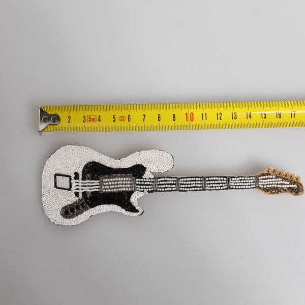 Dolce &amp; Gabbana Gold Brass Logo Beaded Guitar Pin Brooch