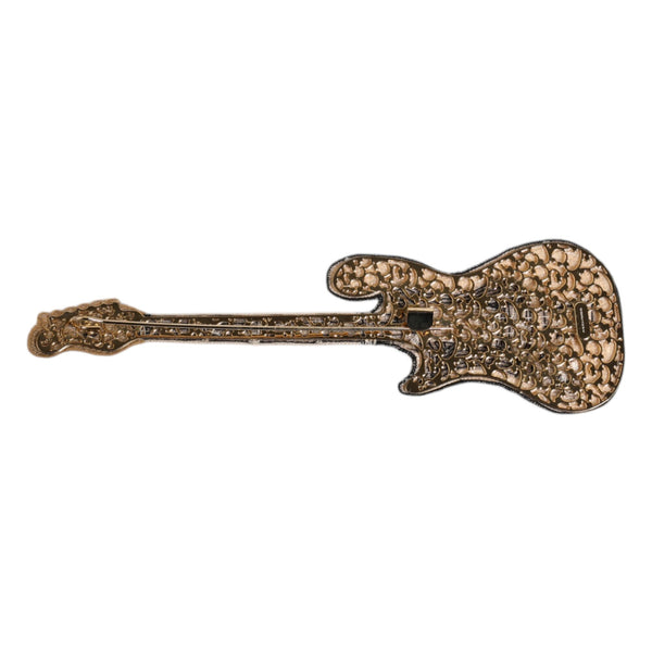 Dolce &amp; Gabbana Gold Brass Logo Beaded Guitar Pin Brooch