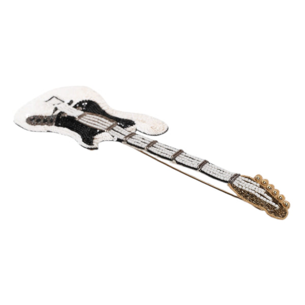 Dolce &amp; Gabbana Gold Brass Logo Beaded Guitar Pin Brooch
