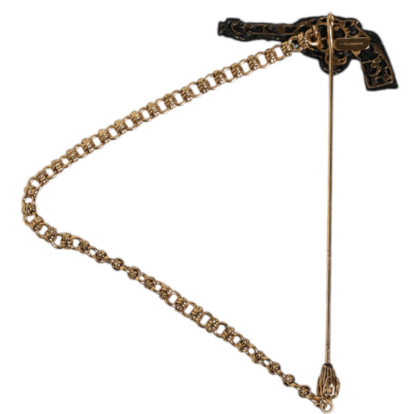 DOLCE &amp; GABBANA PISTOL PIN BROOCH in Brass, Copper and Glass - Western Chic Style