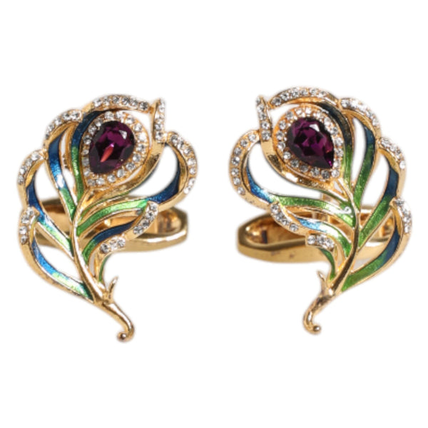 Boutons de Manchette Dolce & Gabbana "Plumes de Paon : Or, Émail & Argent 925"