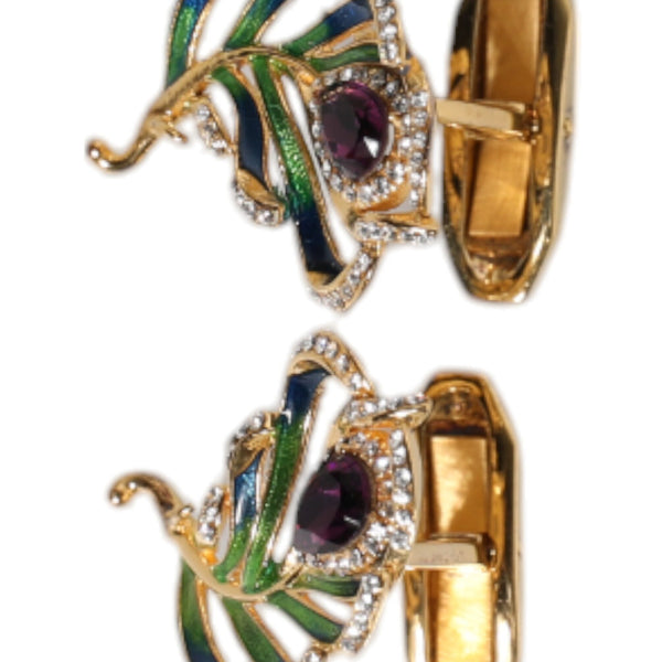 Boutons de Manchette Dolce & Gabbana "Plumes de Paon : Or, Émail & Argent 925"