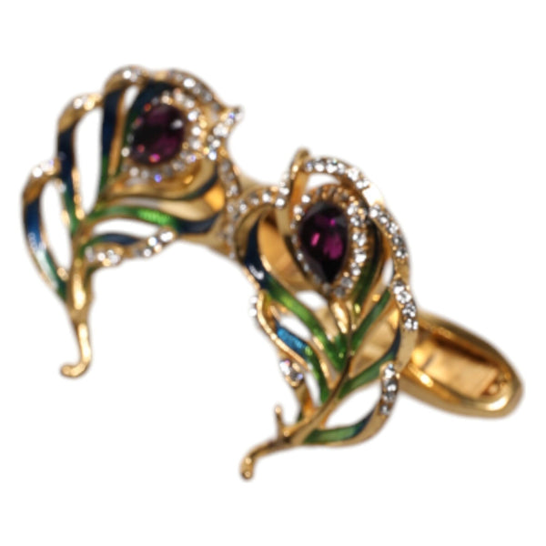 Boutons de Manchette Dolce & Gabbana "Plumes de Paon : Or, Émail & Argent 925"