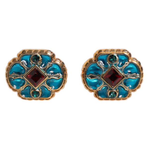Boutons de Manchette Dolce & Gabbana "Fleur Émaillée Bleue & Or"