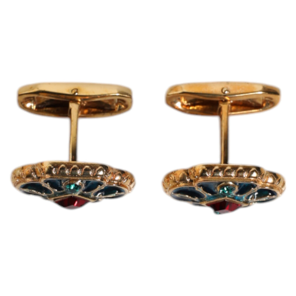 Boutons de Manchette Dolce & Gabbana "Fleur Émaillée Bleue & Or"