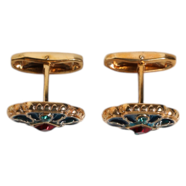 Boutons de Manchette Dolce & Gabbana "Fleur Émaillée Bleue & Or"