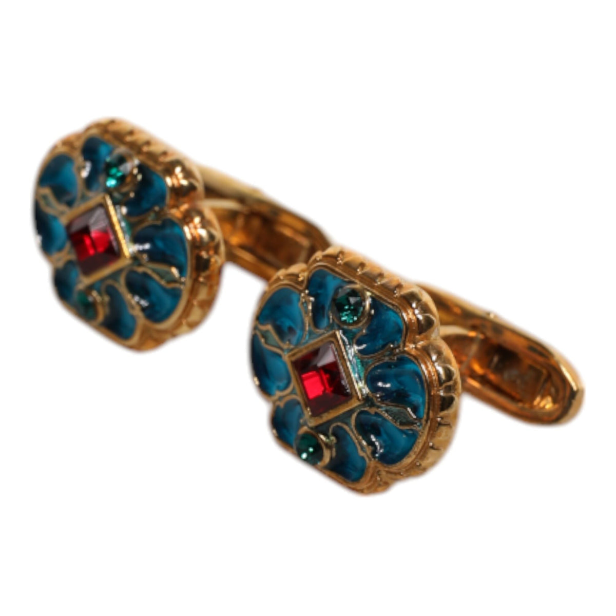 Boutons de Manchette Dolce & Gabbana "Fleur Émaillée Bleue & Or"