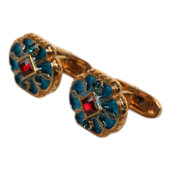 Boutons de Manchette Dolce & Gabbana "Fleur Émaillée Bleue & Or"