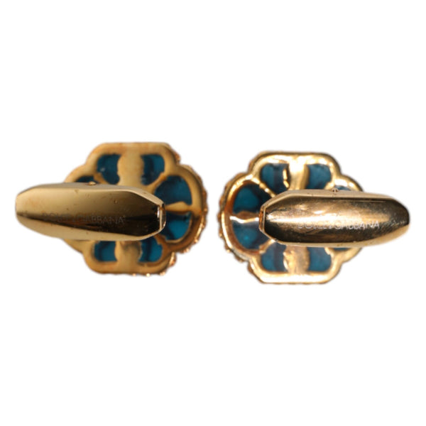 Boutons de Manchette Dolce & Gabbana "Fleur Émaillée Bleue & Or"