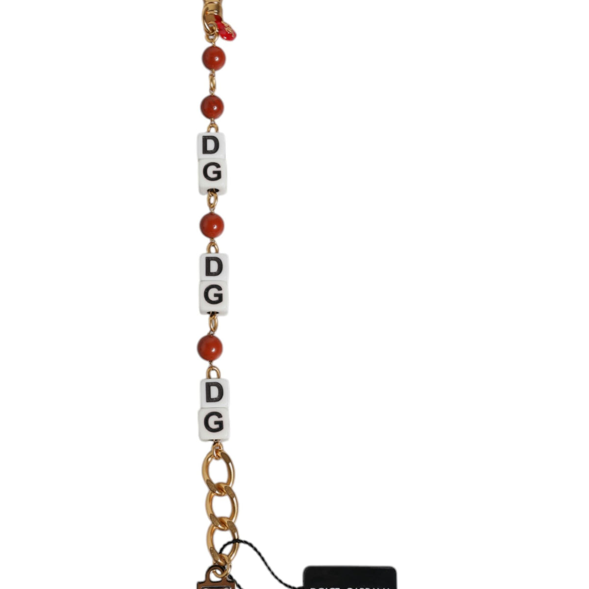 Bracelet Dolce & Gabbana "Chaîne Dorée : Dés DG, Perles & Cœur Rouge"
