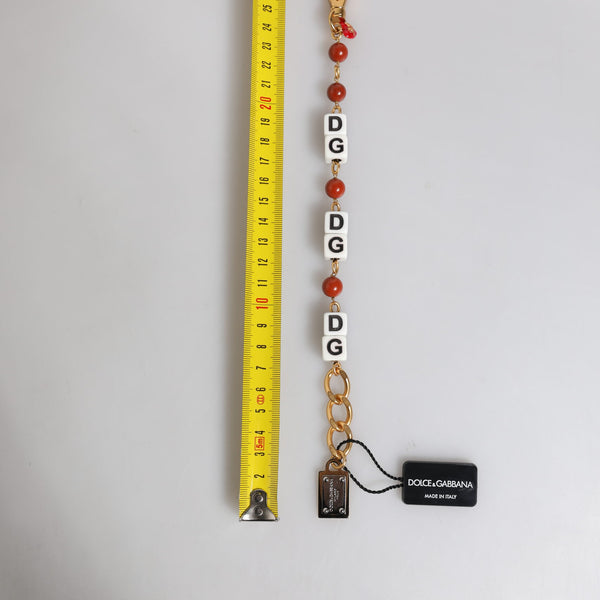 Dolce &amp; Gabbana "Gold Chain: DG Dice, Pearls &amp; Red Heart" Bracelet