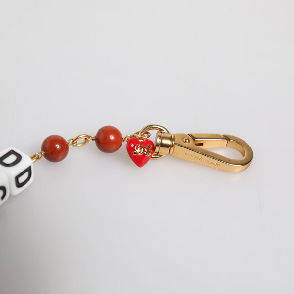 Dolce &amp; Gabbana "Gold Chain: DG Dice, Pearls &amp; Red Heart" Bracelet