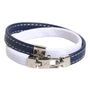 Dolce &amp; Gabbana Blue White Leather Trimmed DG Engraved Silver Tone Clasp Bracelet