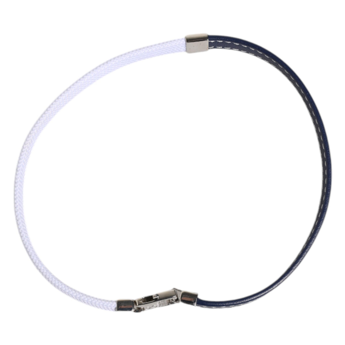 Dolce &amp; Gabbana Blue White Leather Trimmed DG Engraved Silver Tone Clasp Bracelet