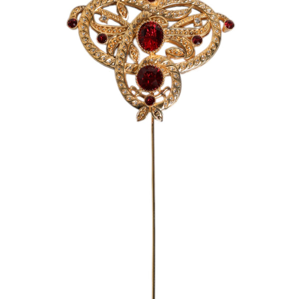 DOLCE &amp; GABBANA PIN in 925 Sterling Silver Gold-Plated with Red Crystals