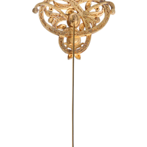 DOLCE &amp; GABBANA PIN in 925 Sterling Silver Gold-Plated with Red Crystals
