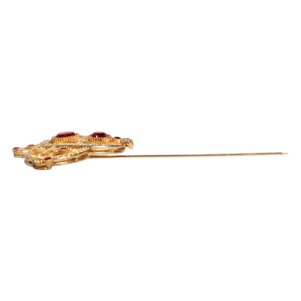 DOLCE &amp; GABBANA PIN in 925 Sterling Silver Gold-Plated with Red Crystals