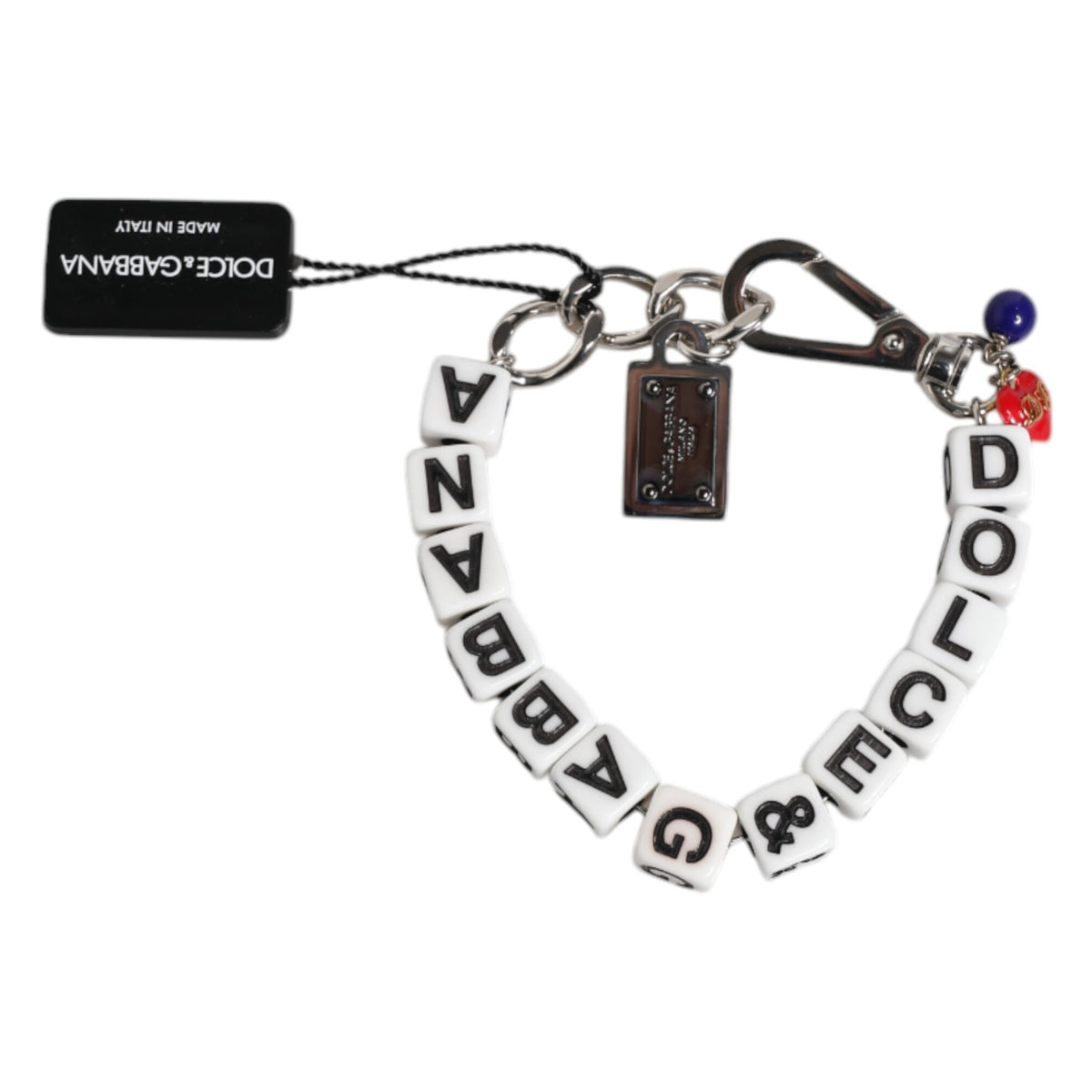 DOLCE &amp; GABBANA: Silver Chain Bracelet, "DOLCE &amp; GABBANA" Dice and Logo Charm