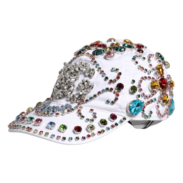Dolce &amp; Gabbana White Multicolor Crystal Embellished Baseball Cap
