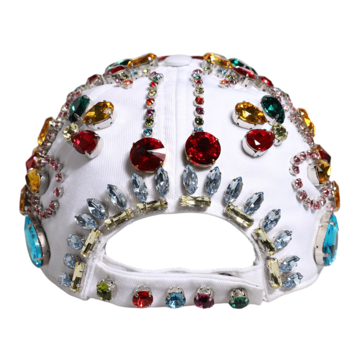 DOLCE &amp; GABBANA: White Baseball Cap Decorated with Multicolored Crystals - Cotton &amp; Elastane - Made in Italy