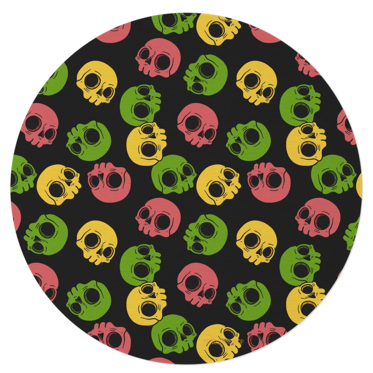 Round Rug or Wall Decoration, Multicolored Head to Head – “Pop Skull Party”