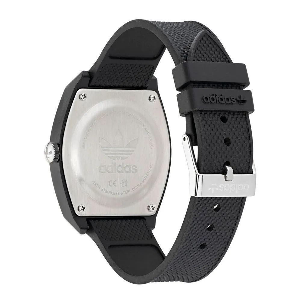 ADIDAS  Montre "Project Two" Mixte - Design Noir Graffiti Trèfle et Bracelet Silicone