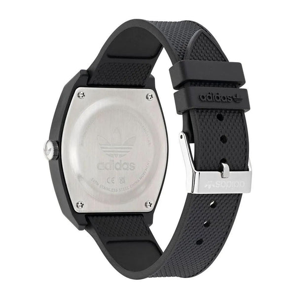 ADIDAS  Montre "Project Two" Mixte - Design Noir Graffiti Trèfle et Bracelet Silicone