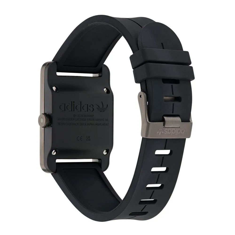 Montre Adidas "Retro Pop One" Mixte - Design Carré Gris et Bracelet Silicone Noir