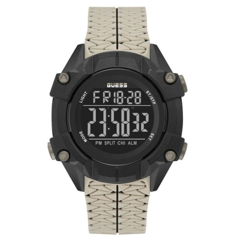 GUESS REX: Men's Black and Beige Digital Watch with Multiple Functions - 47mm 