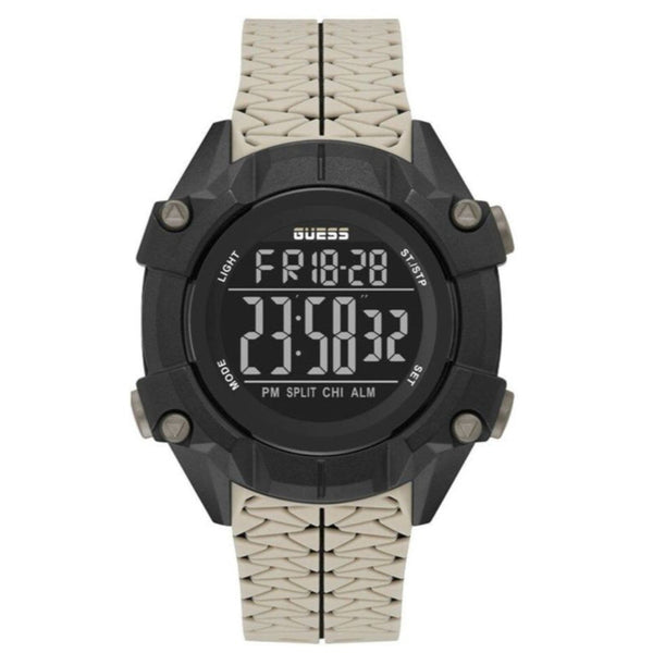 GUESS REX: Men's Black and Beige Digital Watch with Multiple Functions - 47mm 