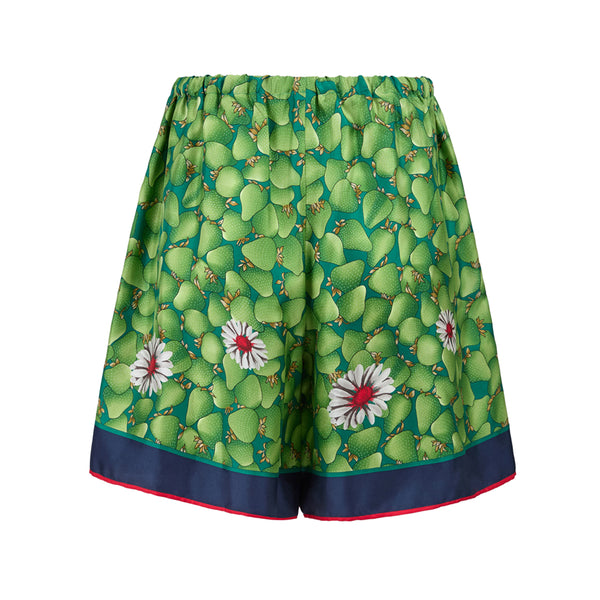 GUCCI : Short en Soie Imprimé Fleurs Vertes - Artisanat Italien d'Exception