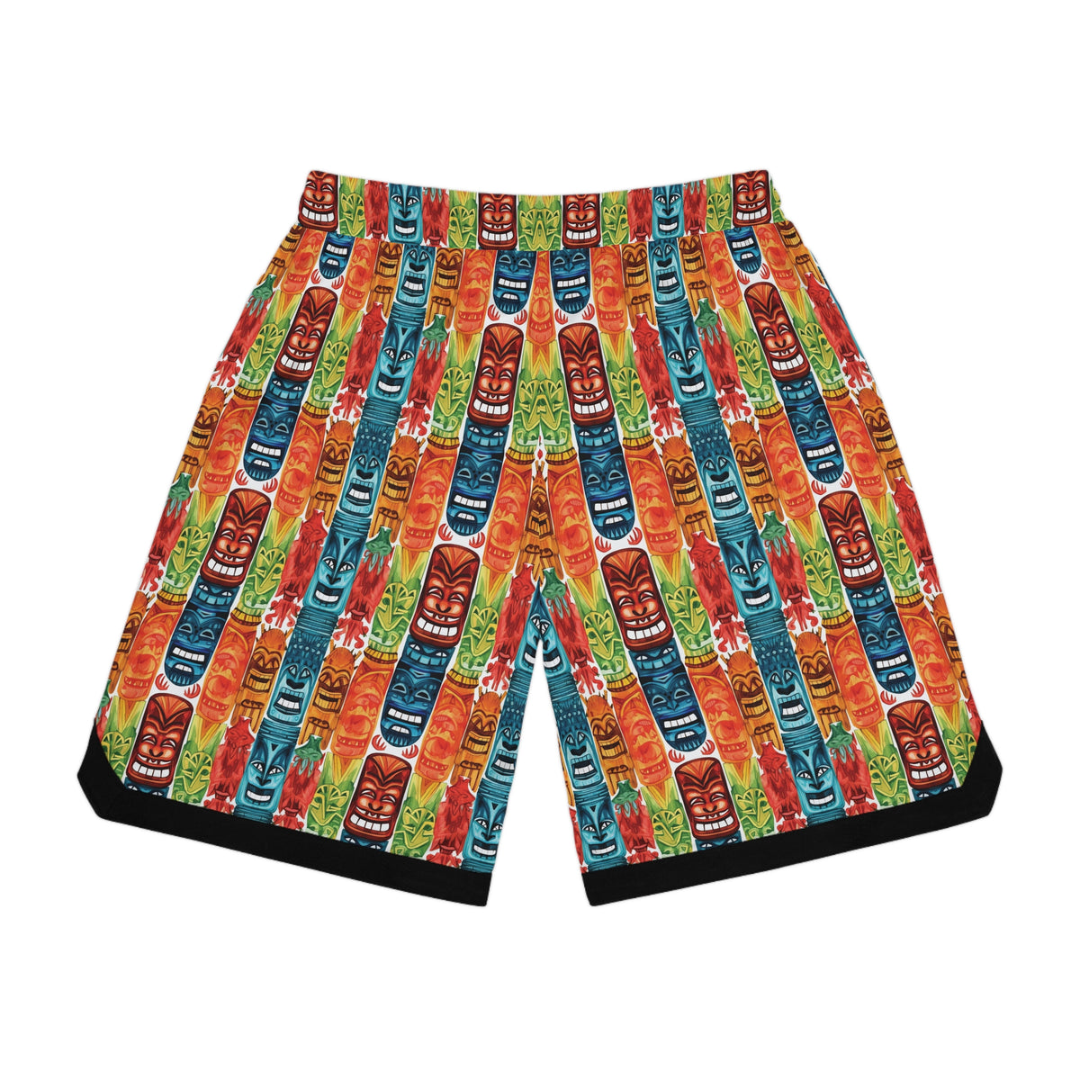 B-BALL SHORTS - Colorful Tiki Masks &amp; Modern Vibe