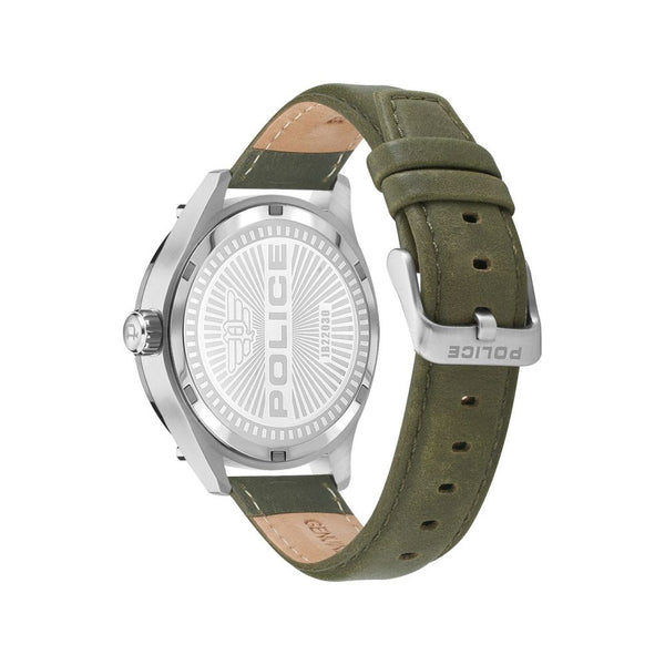 POLICE PL15662XSQS/02 : Montre Quartz Homme 52mm avec Boîtier Acier Gris et Bracelet Cuir Vert