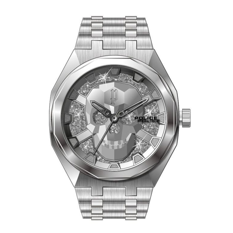POLICE KEDIRI: Men's Quartz Watch 46mm with Silver Steel Case and Bracelet