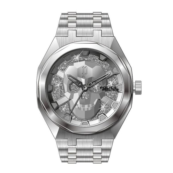 POLICE KEDIRI: Men's Quartz Watch 46mm with Silver Steel Case and Bracelet