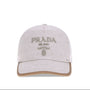 PRADA: Linen Blend Baseball Cap with Embossed Logo – Beige &amp; Leather Trim – Made in Italy
