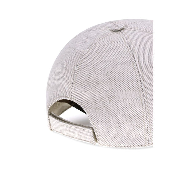 PRADA : Casquette Baseball en Lin Mélangé avec Logo en Relief – Beige & Finitions Cuir – Made in Italy