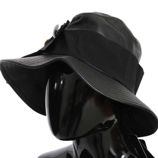 Dolce &amp; Gabbana Elegant Black Leather Cloche Cap
