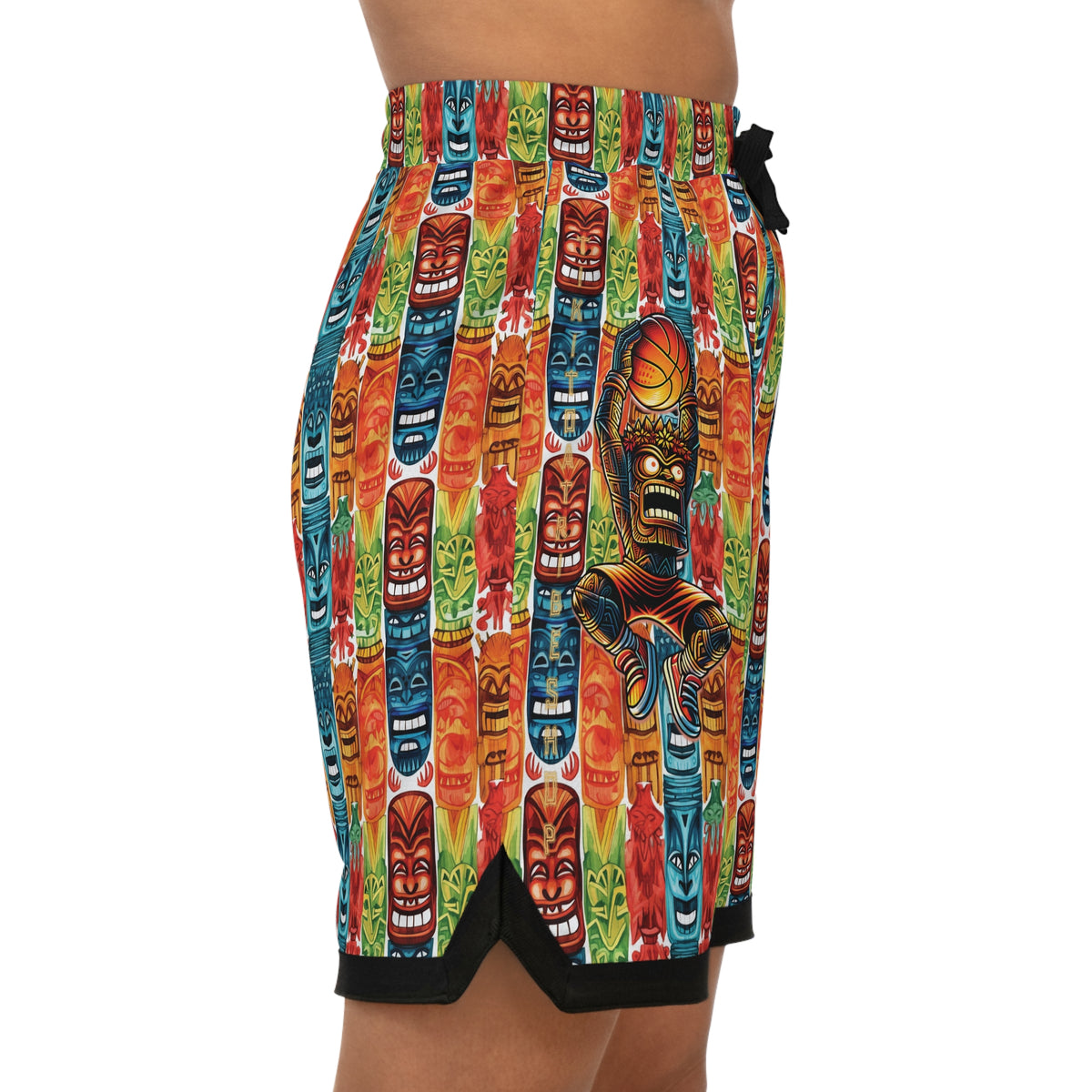 B-BALL SHORTS - Colorful Tiki Masks &amp; Modern Vibe