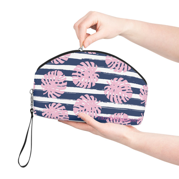 Trousse de Rangement Feuilles de Monstera & Rayures Marines