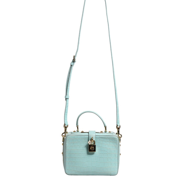DOLCE &amp; GABBANA - Mint Green Embossed Crocodile Leather Shoulder Bag