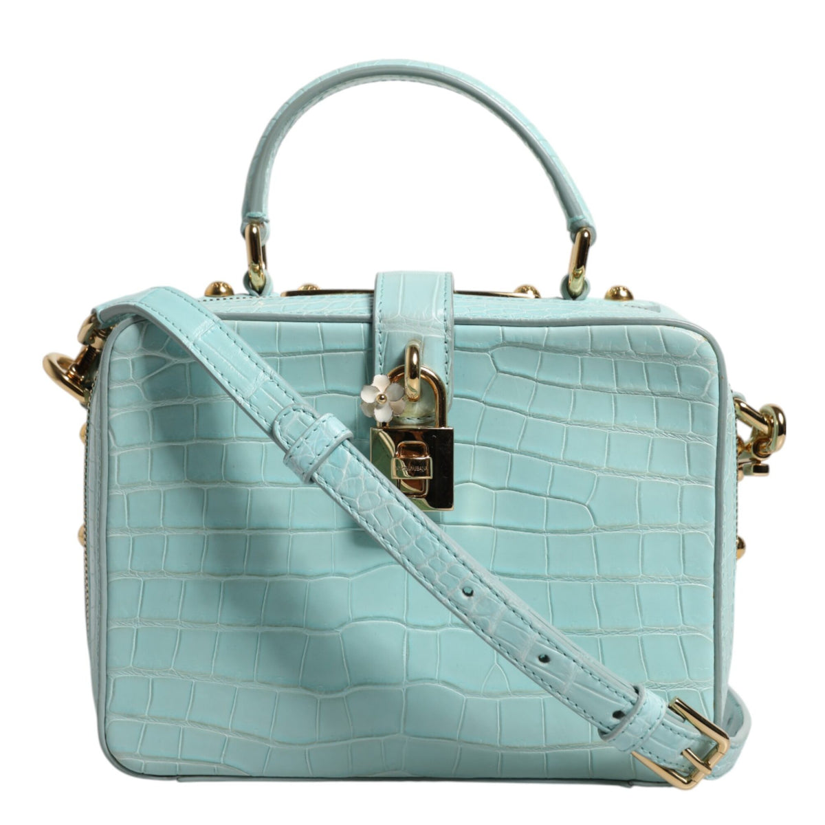 DOLCE & GABBANA - Sac Épaule Vert Menthe Cuir Croco Embossé