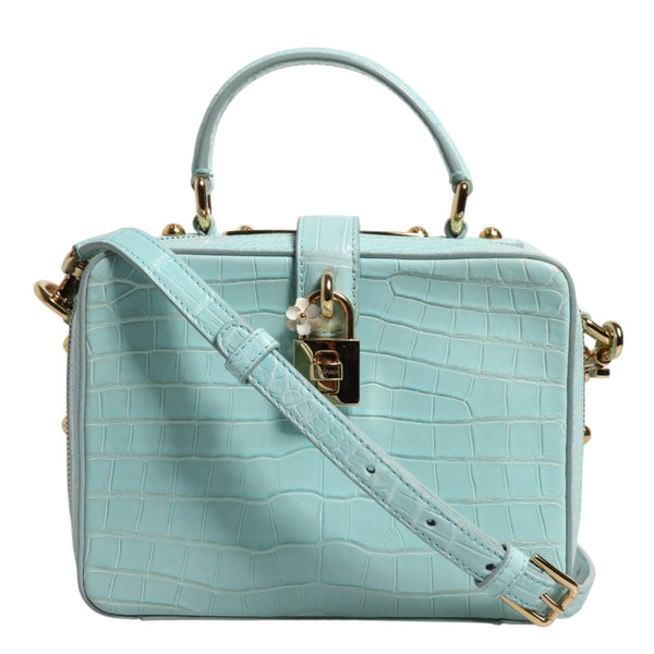 DOLCE &amp; GABBANA - Mint Green Embossed Crocodile Leather Shoulder Bag