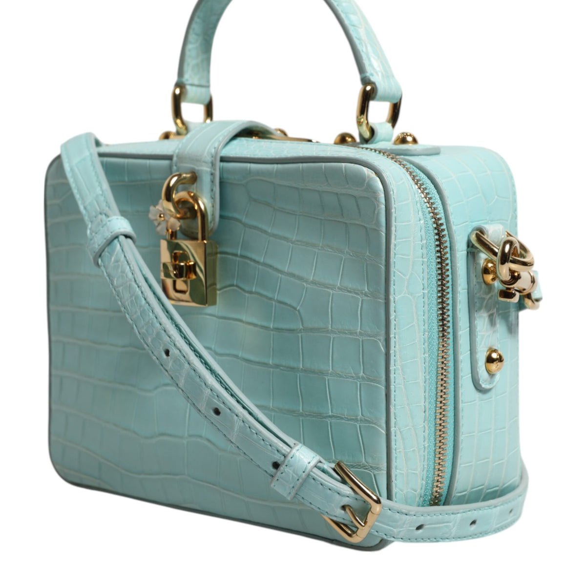 DOLCE & GABBANA - Sac Épaule Vert Menthe Cuir Croco Embossé