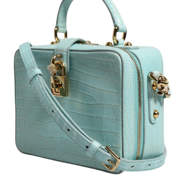 DOLCE &amp; GABBANA - Mint Green Embossed Crocodile Leather Shoulder Bag